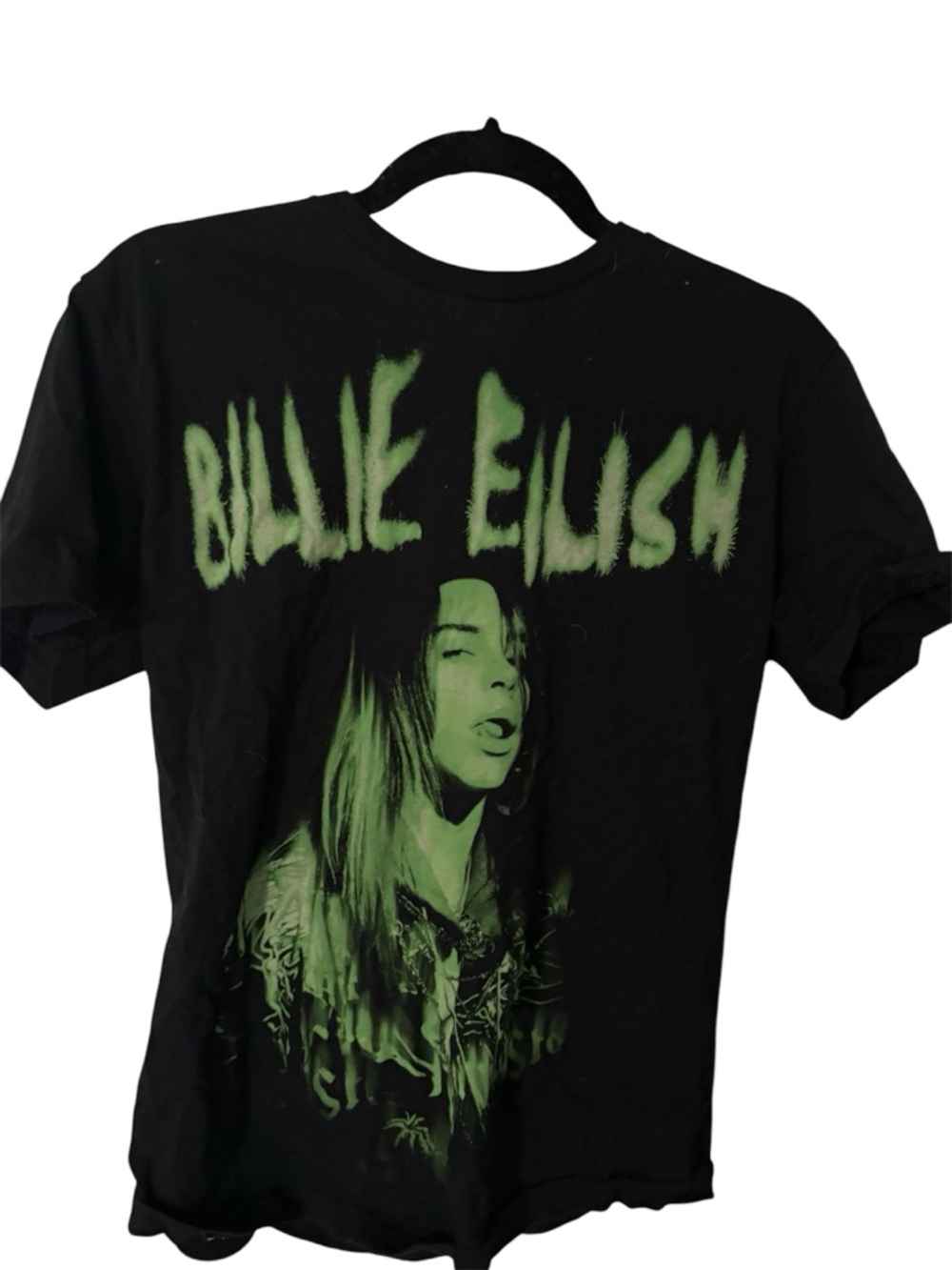 Black Short Sleeve Graphic Tee with Neon Green Print